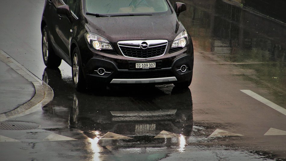 black car on the rain