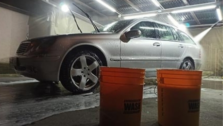warm water inside bucket for washing car