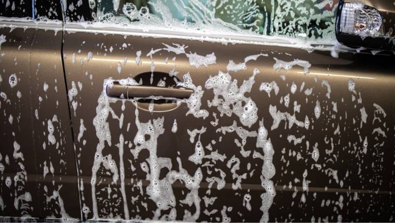 car shampoo suds, cleaning car, 