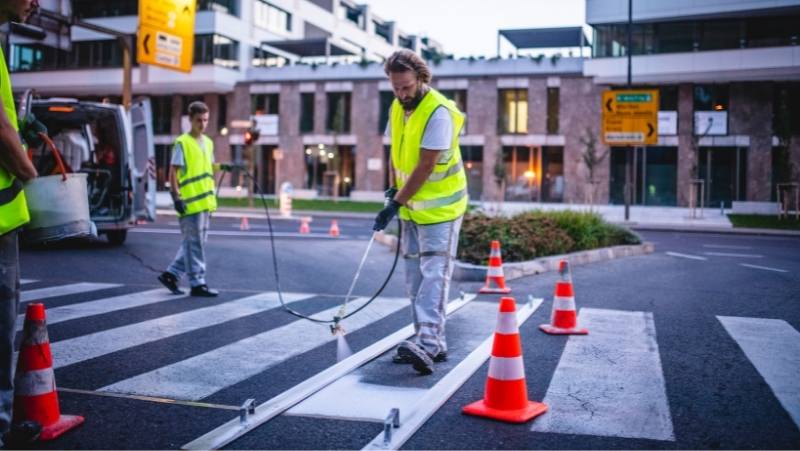 painting lines on the road