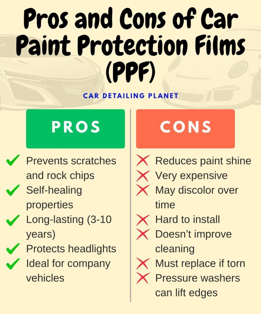 infographic, pros and cons of car paint protection films