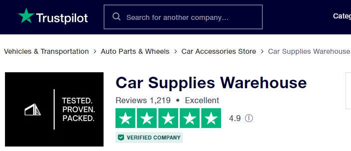 trustpilot ratings of car supplies warehouse