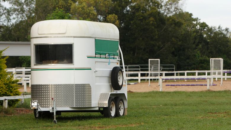 horse trailer on the grass