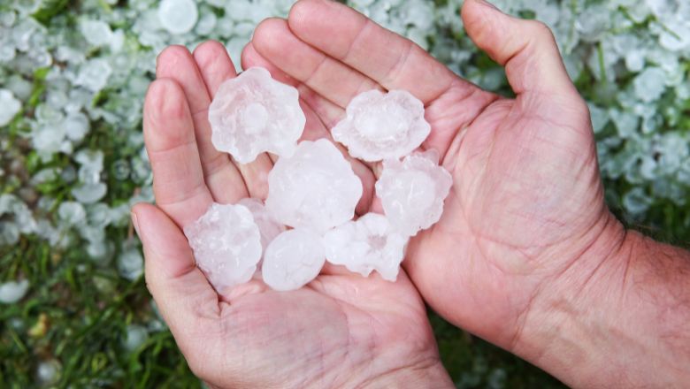 hands full of hailstones, ice balls