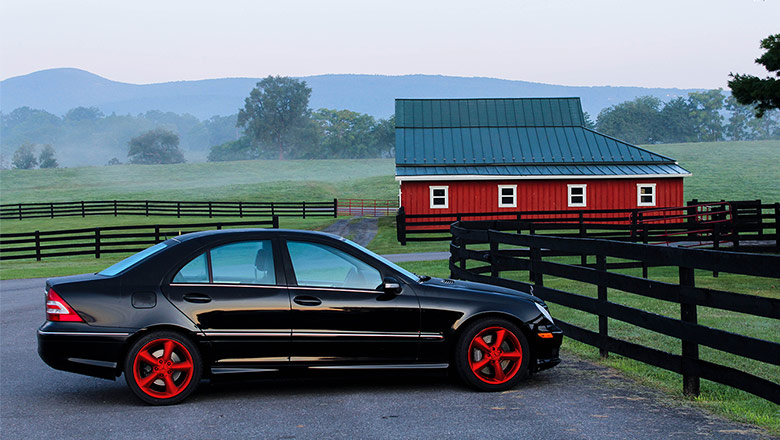 red wheels on a black car