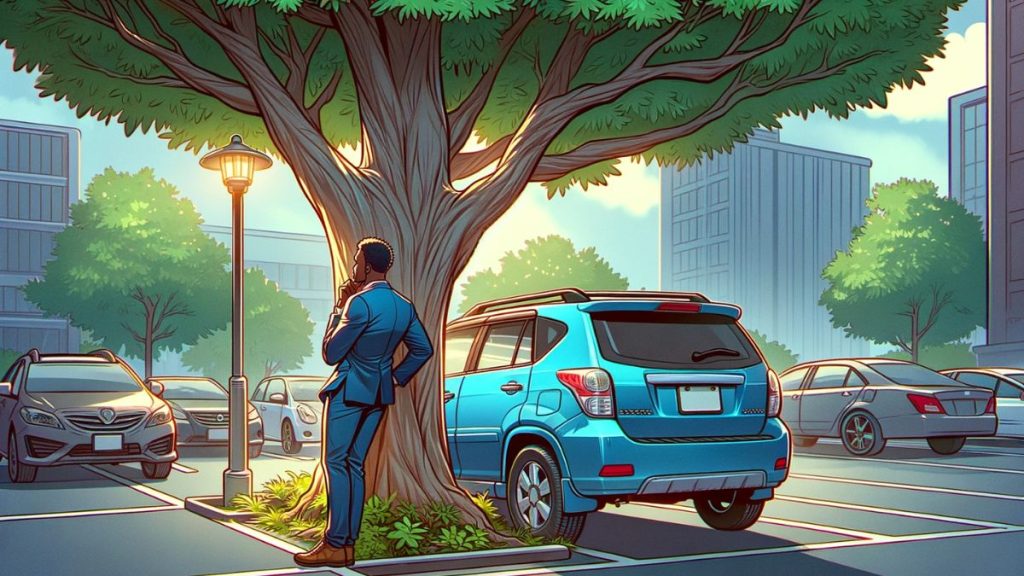 car parked under the tree, illustration