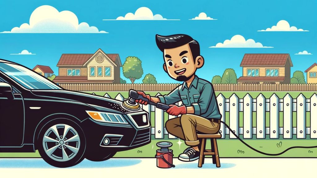 polishing a car before waxing, illustration