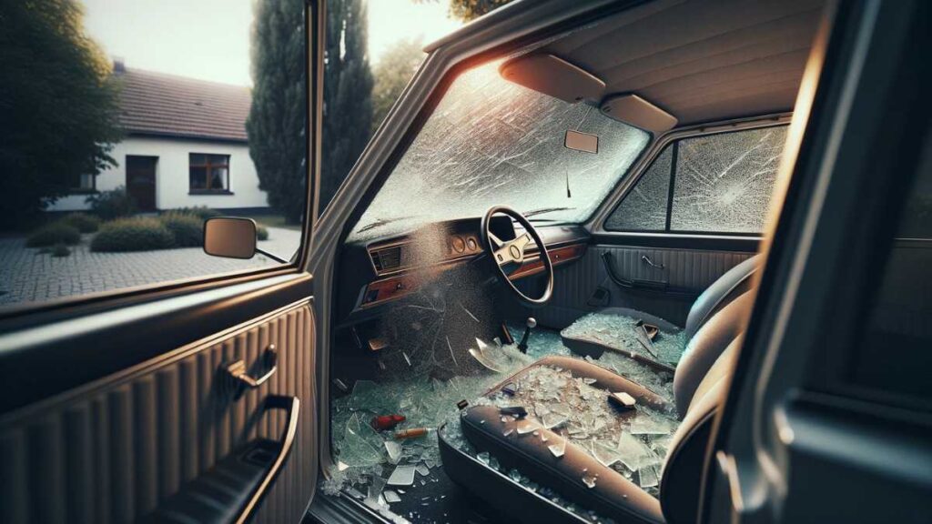 shattered glass inside the car